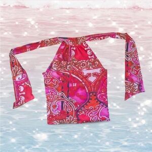 Weston Wear Pink Paisley Print Halter Crop Top With Tie Back Size M